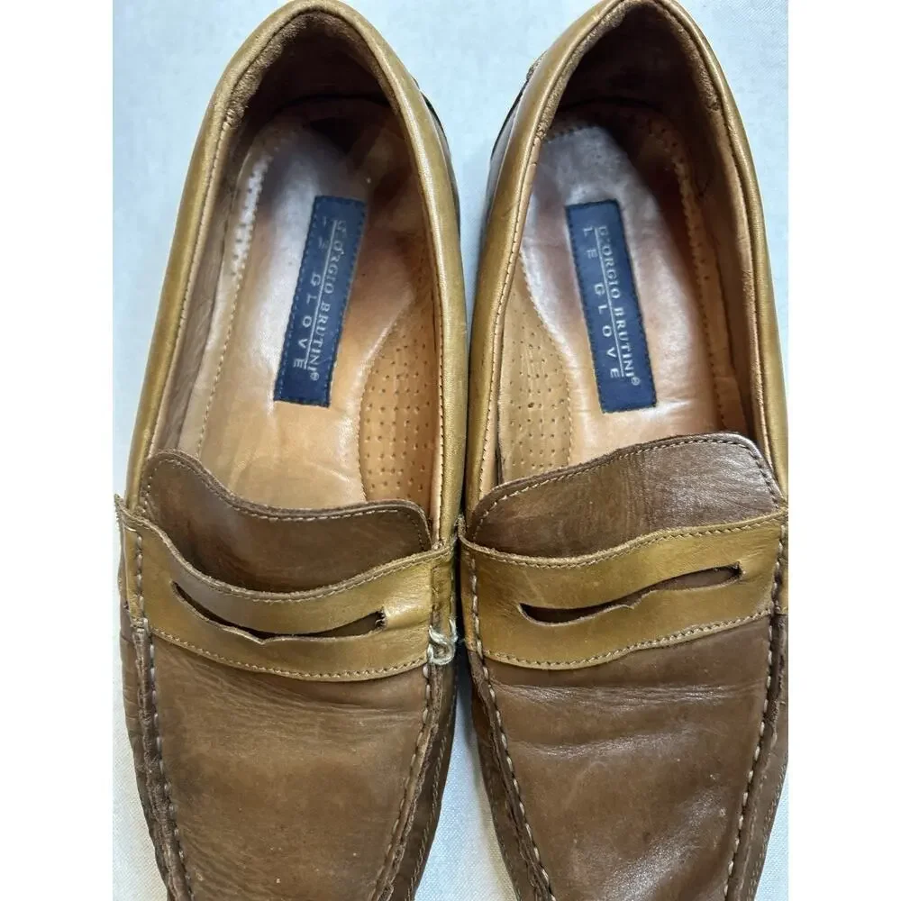 Giorgio Brutini Le Glove Loafers mens 9.5 M Dress casual Shoes Brown Leather